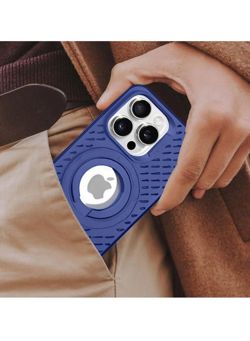 Wtech Apple iPhone 16 Pro Max 2024 Premium Silicone Magsafe with Ring Finger Grip Case Cover - Navy Blue - Image 3