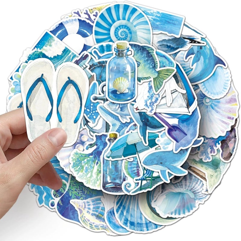 AUCEKO 50 PCS Stickers for Aesthetic Blue Ocean,Beachy Sticker Pack Vinyl Skateboard Guitar Door Laptop Luggage Car Bike Water Bottle Birthday Party Supplies Teens Boys and Girls Decals - Image 2