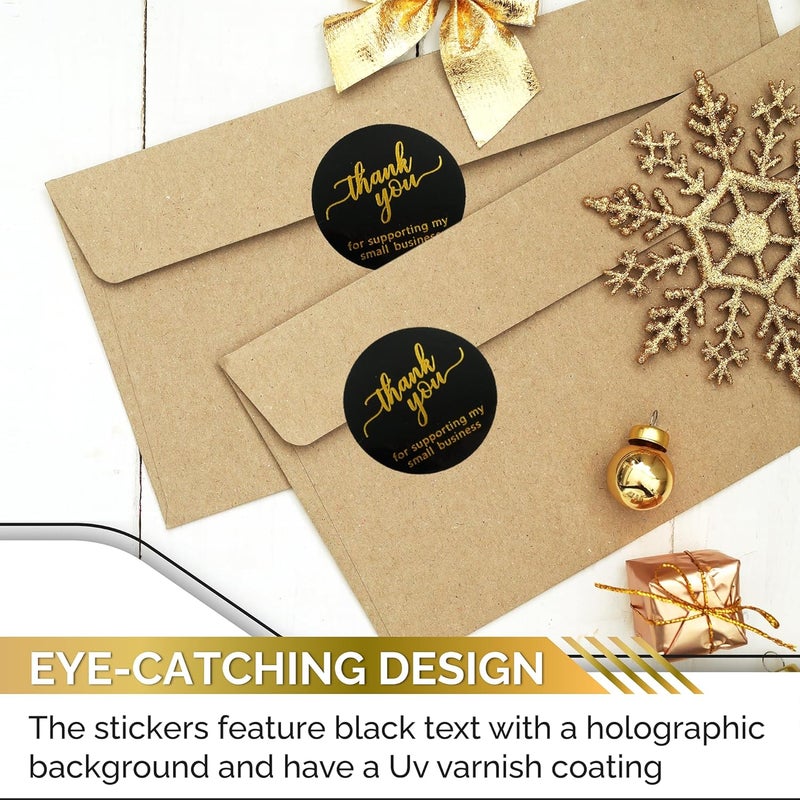 IBAKE 500 Pcs 2 Inch Thank You for Supporting My Small Business Stickers – Black Waterproof Self-Adhesive Labels with 4 Elegant Designs – Durable Envelope Seals for Packaging, Gift Bags, Boxes & Orders - Image 5