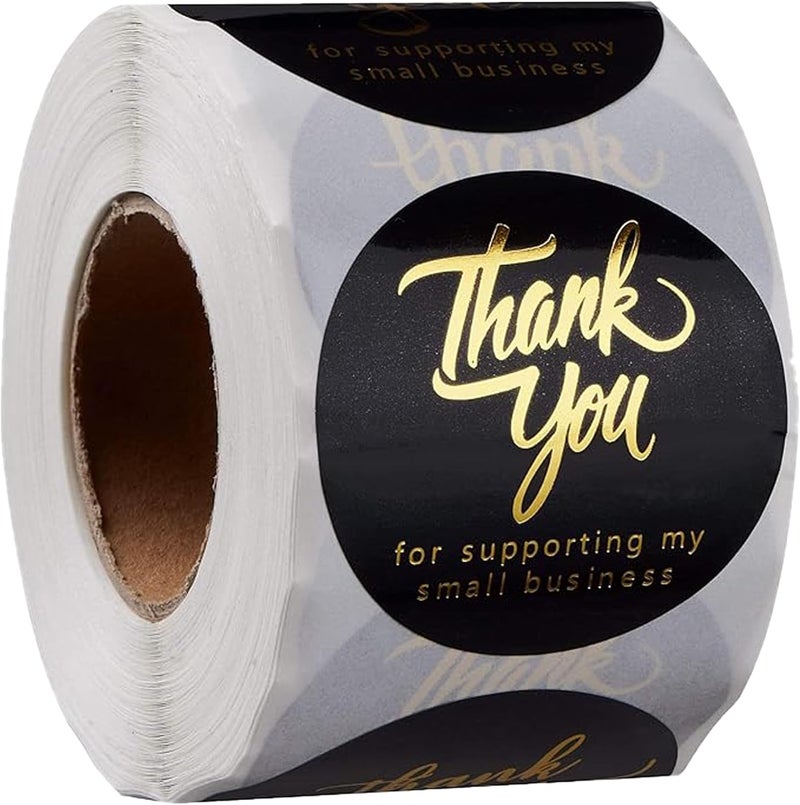 IBAKE 500 Pcs 2 Inch Thank You for Supporting My Small Business Stickers – Black Waterproof Self-Adhesive Labels with 4 Elegant Designs – Durable Envelope Seals for Packaging, Gift Bags, Boxes & Orders - Image 1
