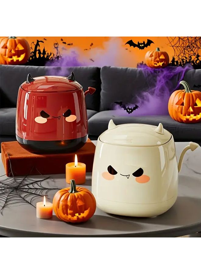 White Cute Devil Round Trash Can with Lid Mini Portable Storage Box For Kitchen Office - Image 2