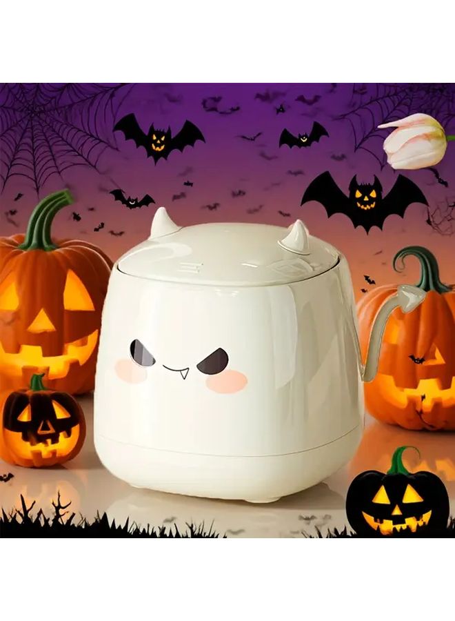 White Cute Devil Round Trash Can with Lid Mini Portable Storage Box For Kitchen Office - Image 1