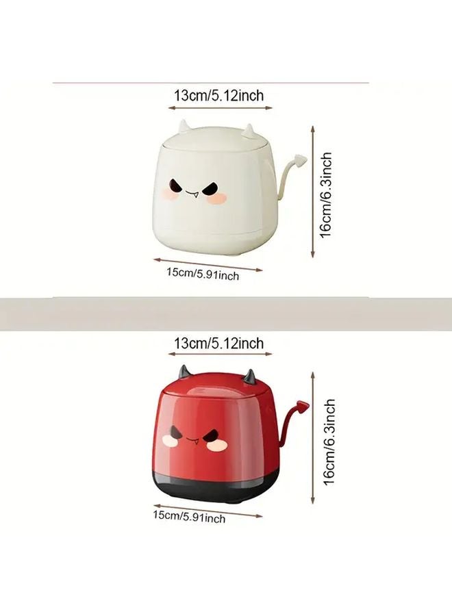 White Cute Devil Round Trash Can with Lid Mini Portable Storage Box For Kitchen Office - Image 4