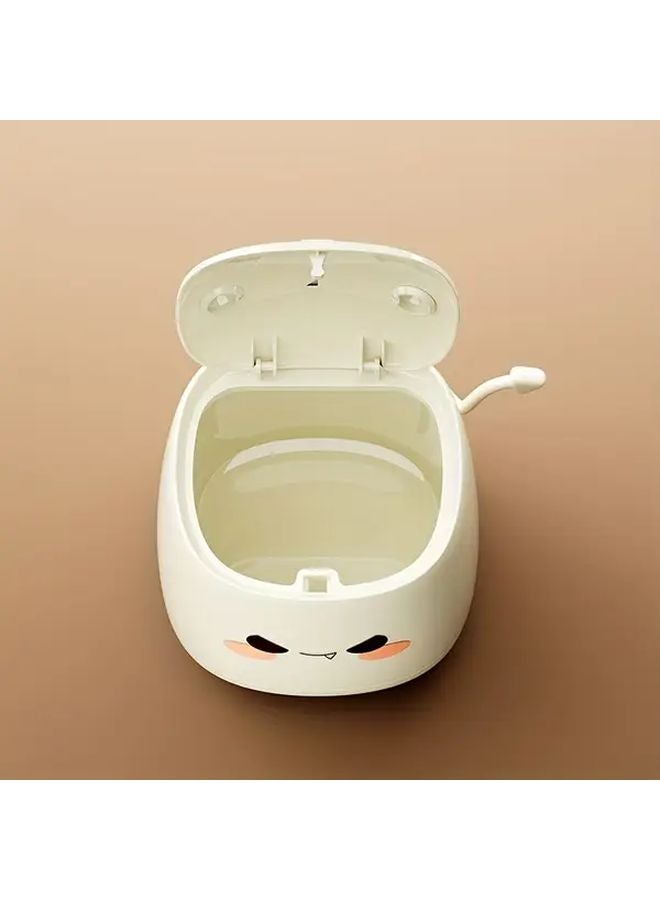 White Cute Devil Round Trash Can with Lid Mini Portable Storage Box For Kitchen Office - Image 5