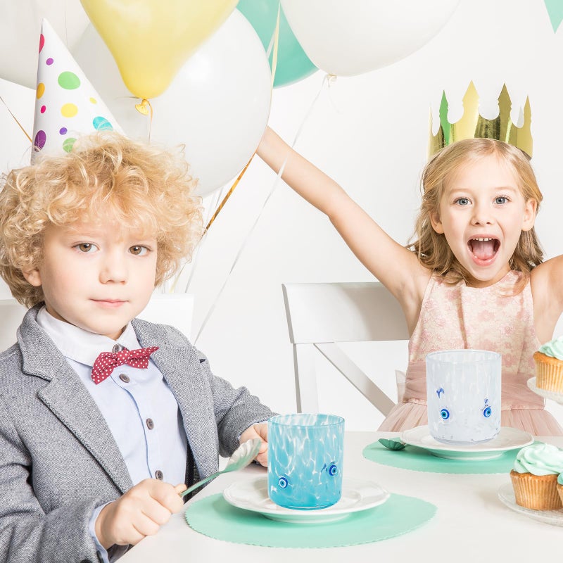 Whaline 2Pcs Evil Eye Icon Juice Glass 14 Oz Wine Glass Blue White Stemless Cocktail Drinking Cups for Home Party Favors Supplies - Image 5