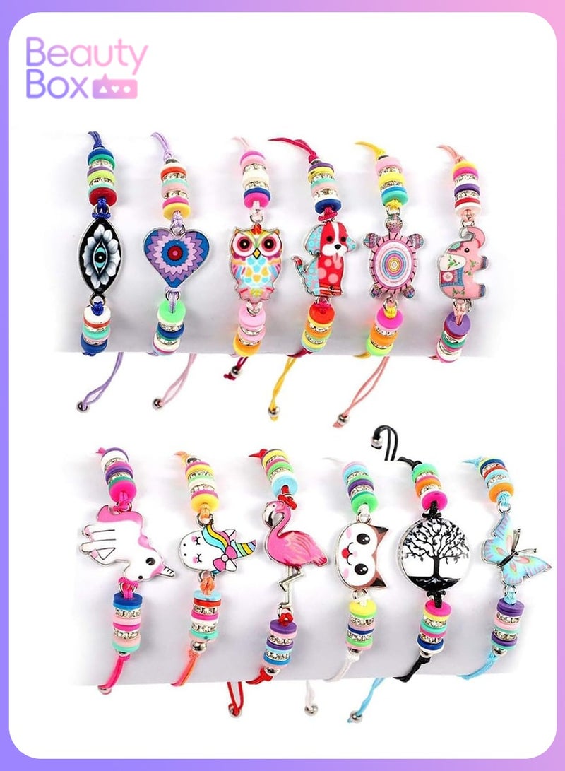 12pcs Animal Pendant Bracelets for Girls – Adjustable, Multicolor Woven Friendship Rings for Pretend Play & Party Favors  - Image 1