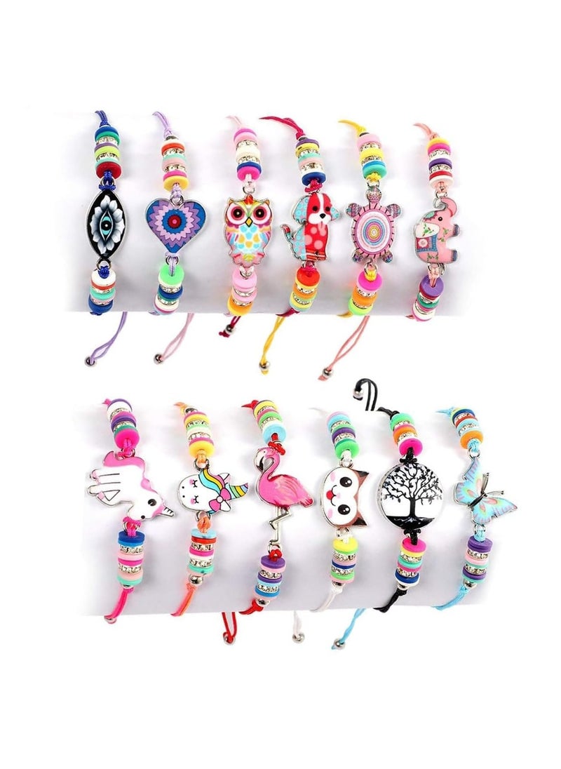 Generic 12pcs Animal Pendant Bracelets for Girls – Adjustable, Multicolor Woven Friendship Rings for Pretend Play & Party Favors  - Image 1
