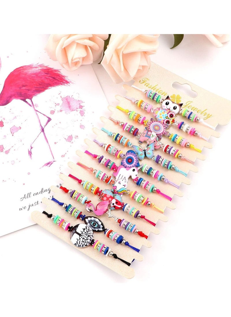 Generic 12pcs Animal Pendant Bracelets for Girls – Adjustable, Multicolor Woven Friendship Rings for Pretend Play & Party Favors  - Image 3