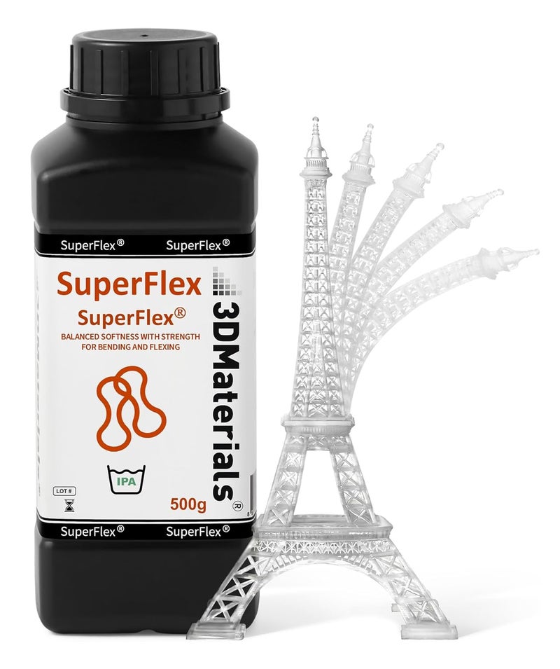 3DMaterials Superflex 3D Printer Resin, Softness 80A Simulating Flexible Rubber, Made in Korea by (500g, Clear) - Image 1