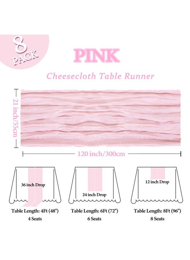Heneger 8 Pack Pink Cheesecloth Table Runner 10Ft Gauze Cheese Cloth Table Runner 120 Inch Boho Sheer Rustic Fabric for Summer Decor Bridal Baby Shower Wedding Centerpiece Home Table Decoration - Image 2