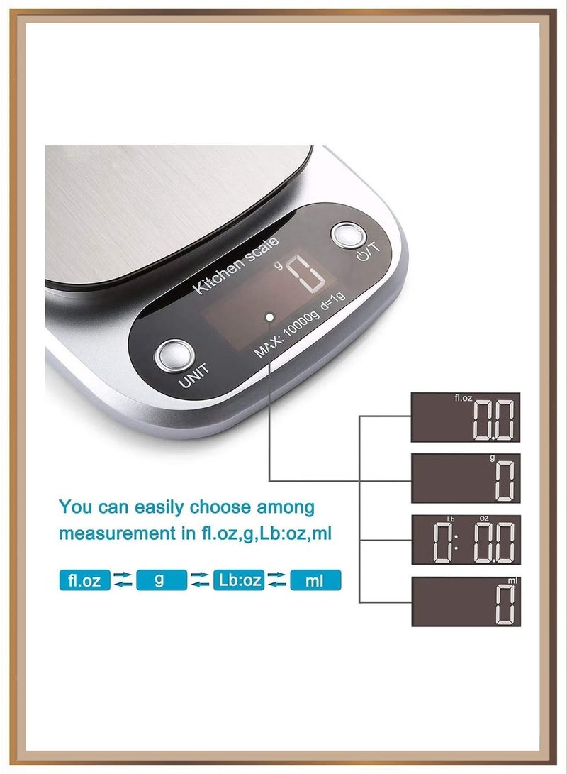 ميزان مطبخ رقمي متعدد الوظائف - ميزان اكل دقيق ١٠ كيلو/١ جرام، مع شاشة LCD، مناسب للقهوة والخبز والطبخ (ميزان صغير - ميزان ذهب - ميزان اكل) - Image 2