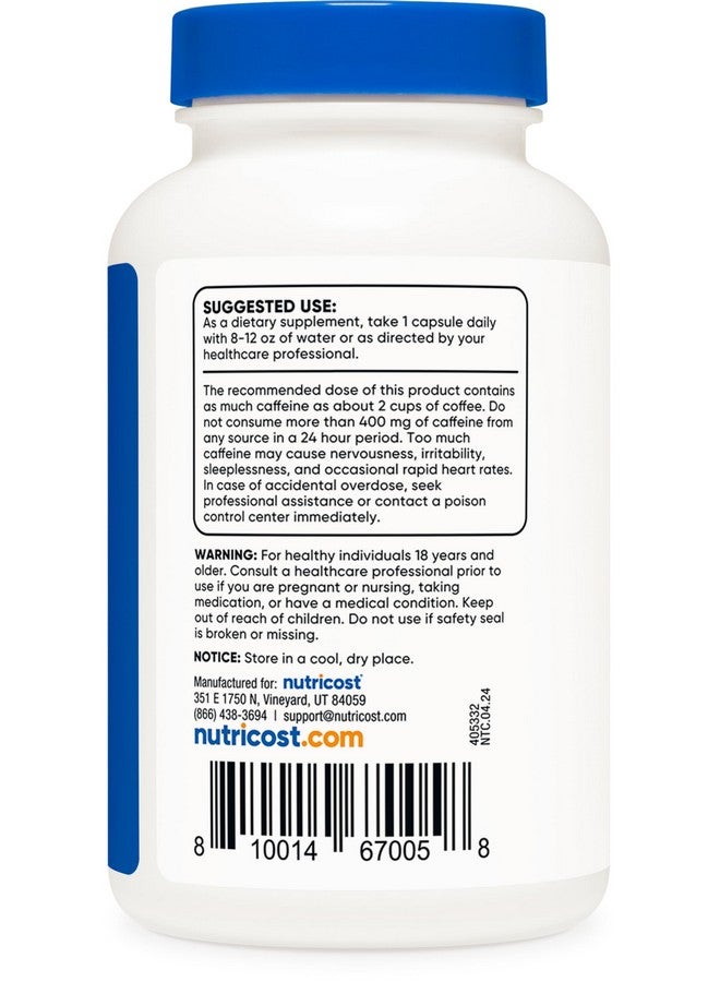 Nutricost Natural Caffeine 200mg, 250 Vegetarian Capsules - Gluten Free, Non-GMO - Image 4