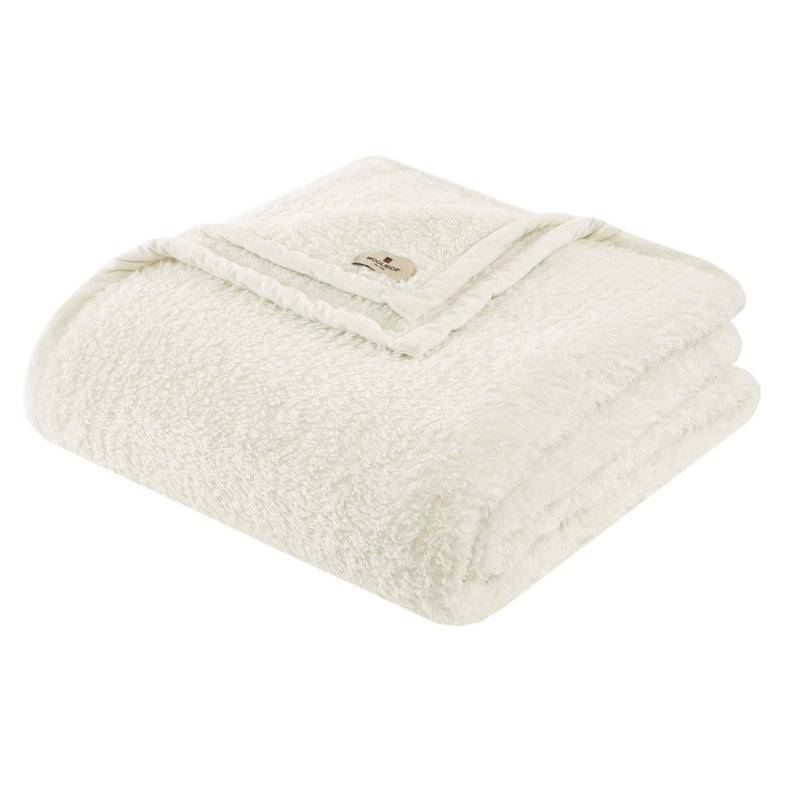 Woolrich Woolrich Burlington Berber Blanket Super Soft Cozy Lightweight Cover with Luxrurious Velvet Binding Modern Trendy All Season Bedspread BeddingSet FullQueen 90x90 Ivory  - Image 1