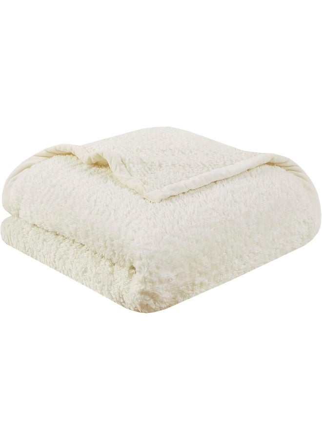 Woolrich Woolrich Burlington Berber Blanket Super Soft Cozy Lightweight Cover with Luxrurious Velvet Binding Modern Trendy All Season Bedspread BeddingSet FullQueen 90x90 Ivory  - Image 2