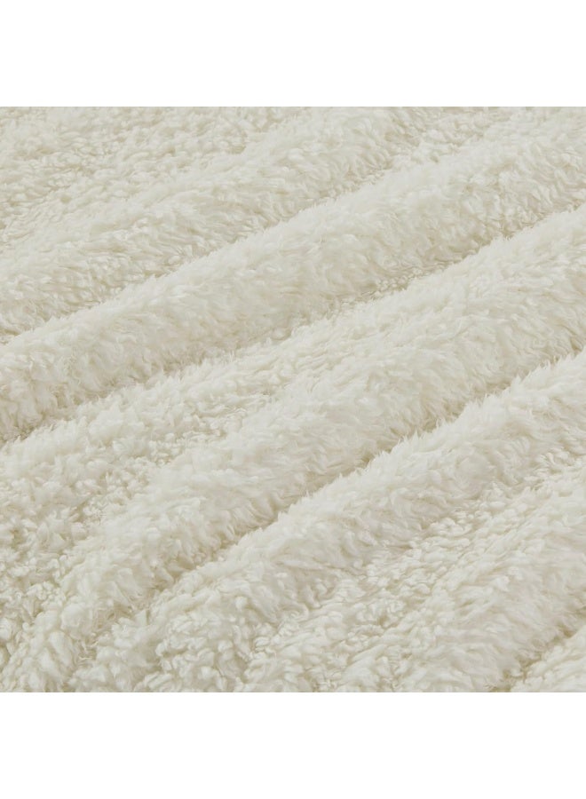 Woolrich Woolrich Burlington Berber Blanket Super Soft Cozy Lightweight Cover with Luxrurious Velvet Binding Modern Trendy All Season Bedspread BeddingSet FullQueen 90x90 Ivory  - Image 5