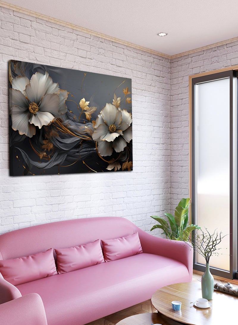 لوحة كانفاس على إطار خشبي بتصميم زهور مظلمة - Image 1