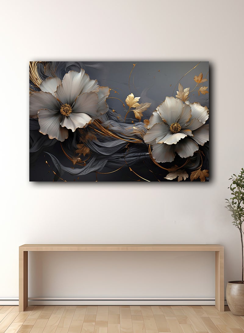 لوحة كانفاس على إطار خشبي بتصميم زهور مظلمة - Image 3