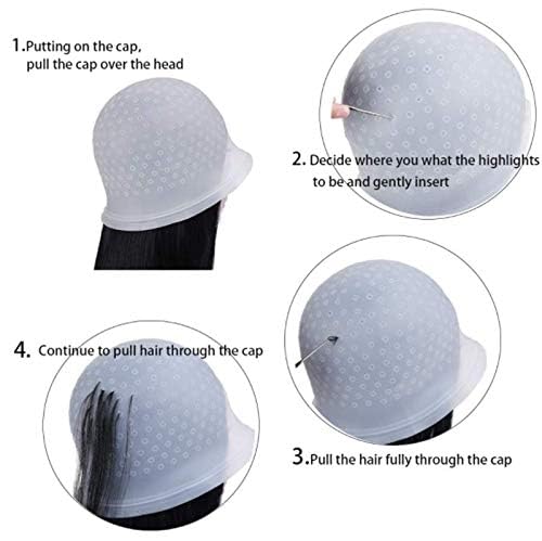 Rinpoche Washable And Reusable Salon Hair Coloring Dyeing Cap and Brush 2 in 1 comb Hair Salon for Unisex Black and Transparent Pack Of 3 - Image 2