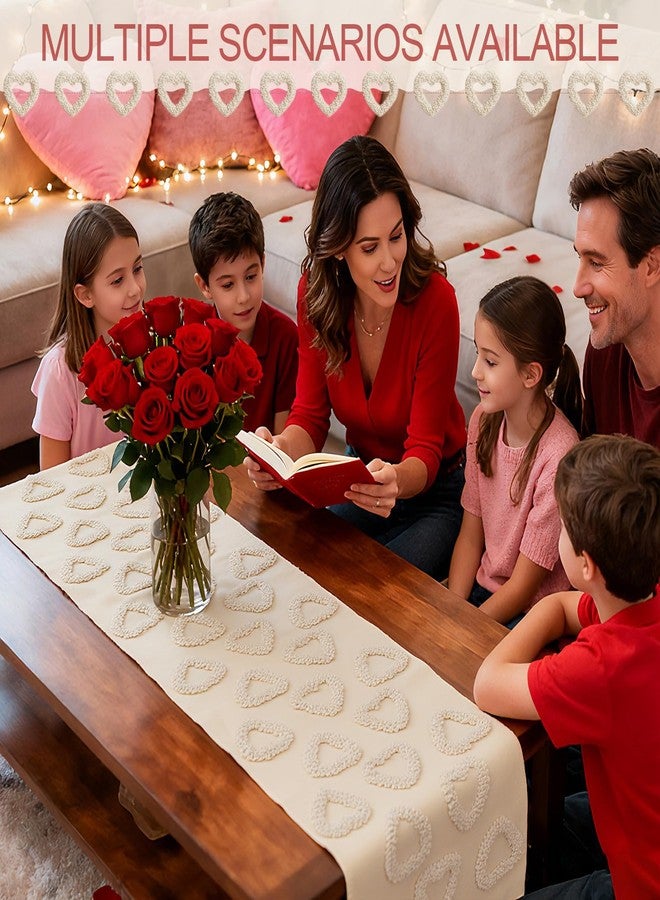 SmoothNovelty مفرش طاولة أبيض من سموث نوفيلتي، مزين بقلب حب، مصنوع من الفرو الصناعي الناعم بنقشة الجاكار، طويل، مناسب لتزيين طاولة المطبخ في المناسبات الموسمية، مثالي للمنزل والحفلات وحفلات الزفاف وغرفة الطعام، مقاس 13 بوصة × 72 بوصة. - Image 4