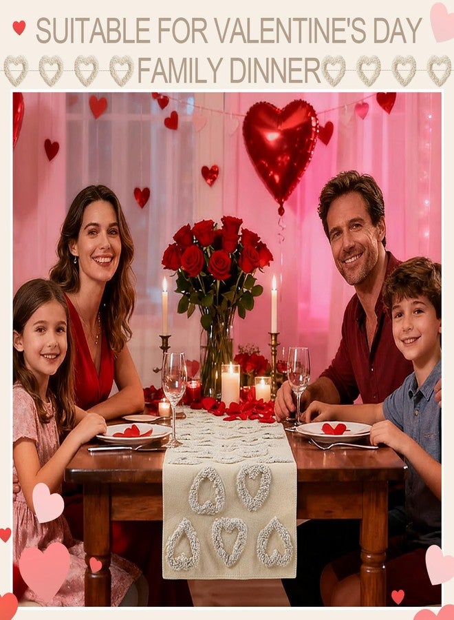 SmoothNovelty مفرش طاولة أبيض من سموث نوفيلتي، مزين بقلب حب، مصنوع من الفرو الصناعي الناعم بنقشة الجاكار، طويل، مناسب لتزيين طاولة المطبخ في المناسبات الموسمية، مثالي للمنزل والحفلات وحفلات الزفاف وغرفة الطعام، مقاس 13 بوصة × 72 بوصة. - Image 3