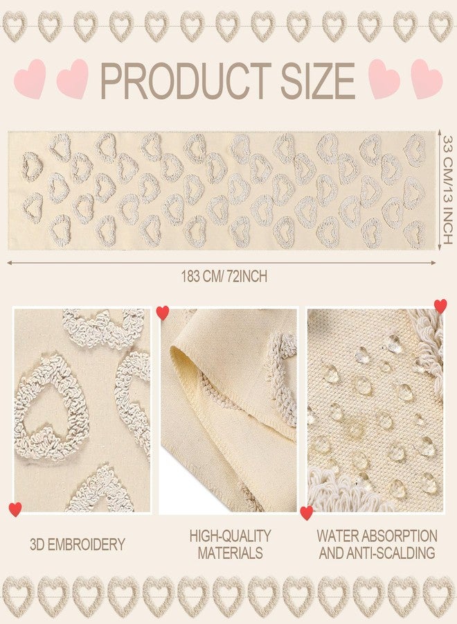 SmoothNovelty مفرش طاولة أبيض من سموث نوفيلتي، مزين بقلب حب، مصنوع من الفرو الصناعي الناعم بنقشة الجاكار، طويل، مناسب لتزيين طاولة المطبخ في المناسبات الموسمية، مثالي للمنزل والحفلات وحفلات الزفاف وغرفة الطعام، مقاس 13 بوصة × 72 بوصة. - Image 2