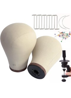 UPerfe Canvas Wig Head Stand with Mannequin Head 23 inch Cork Canvas Block Head for Wig Making Kit Supplies  Cork Base 52 Pins 