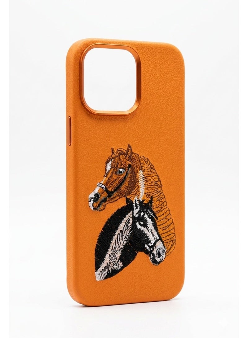 iphone 15 Promax Premium Luxury Leather Case with Embossed Horse Design | Slim Shockproof Protective Back Cover - Image 1