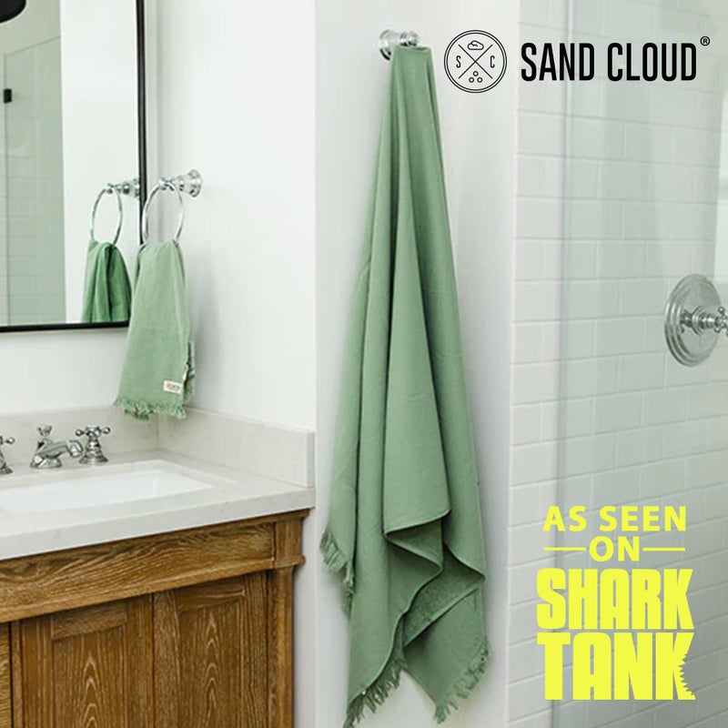 Sand Cloud مجموعة من مناشف الحمام التركية من ساند كلاود، مجموعة من 4 (تيرا ساج) - حجم كبير - خيوط قطن عضوي معتمد 100% خفيفة الوزن، ناعمة وامتصاصها عالي - مناشف استحمام ومناشف يد فاخرة تجف بشكل أسرع - Image 2