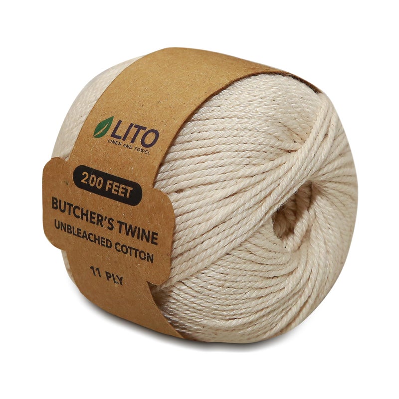 LITO LINEN AND TOWEL Butchers Twine for Cooking  Trussing  12mm HeavyDuty Natural Cotton Kitchen Twine 1 x 200ft  FoodSafe OvenSafe String for Meat Turkey Baking  Crafts 