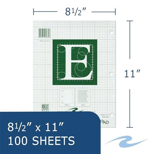 ROARING SPRING Engineering Pad, 8.5" x 11", 100 Sheets 15lb Green Paper, 5x5 Printed Back Enclosed Grid, Top Glued, 3-Hole Punched, Proudly Made in USA, Heavy Backing Board - Image 2