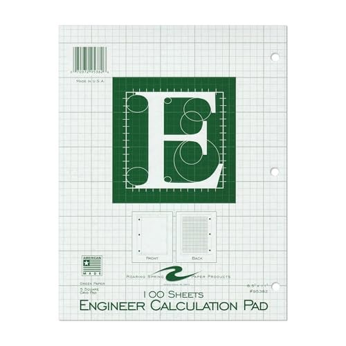 ROARING SPRING Engineering Pad, 8.5" x 11", 100 Sheets 15lb Green Paper, 5x5 Printed Back Enclosed Grid, Top Glued, 3-Hole Punched, Proudly Made in USA, Heavy Backing Board - Image 1