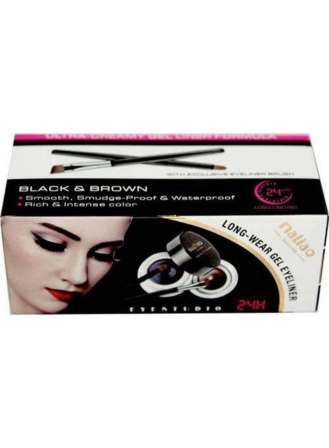 maliao Sumdgeproof & Waterproof Longwear Gel Eyeliner 24Hours Black & Brown Combo With Set Of Brush - Image 2