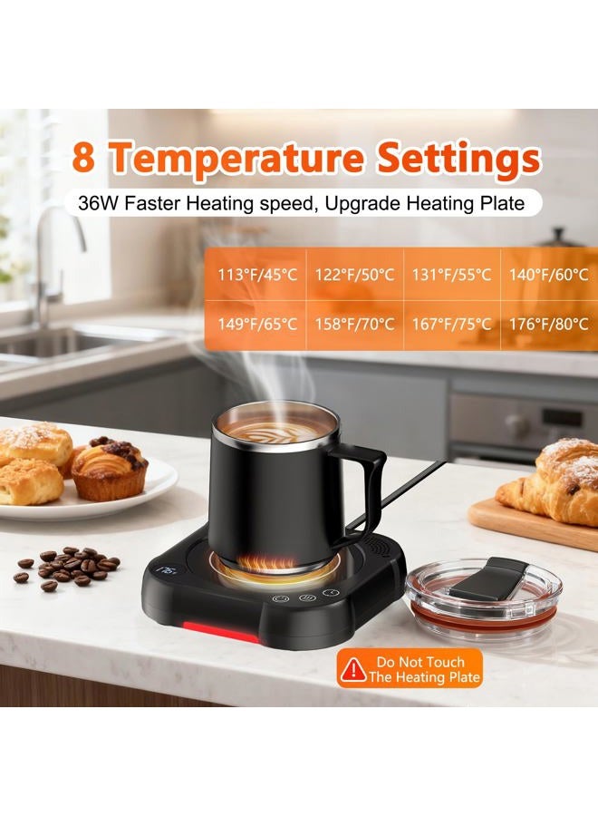 MENGBEI Coffee Warmer Mug Set - Desk Coffee Cup Warmer for Office/Home with 8-Temp Fast Heating (176℉ Max), Auto Shut Off, Gravity-Induction, 1-12H Timer - ​Ideal Gift for Coffee Lovers - Image 2