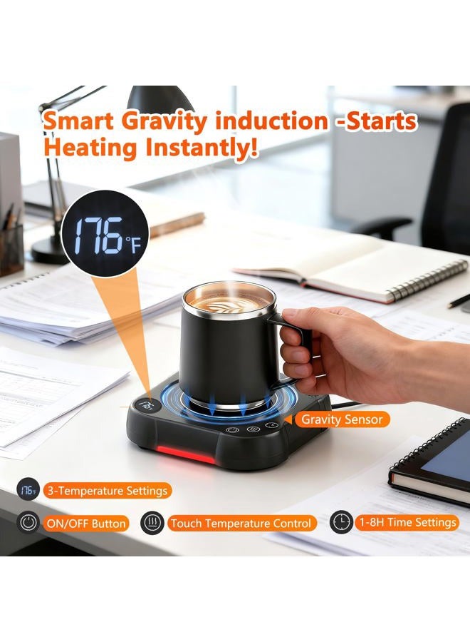 MENGBEI Coffee Warmer Mug Set - Desk Coffee Cup Warmer for Office/Home with 8-Temp Fast Heating (176℉ Max), Auto Shut Off, Gravity-Induction, 1-12H Timer - ​Ideal Gift for Coffee Lovers - Image 3