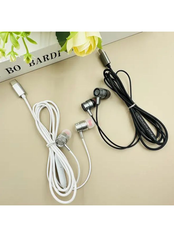Black Wired In Ear Headphones with Microphone Type C Heavy Bass for Android Smartphones - Image 2