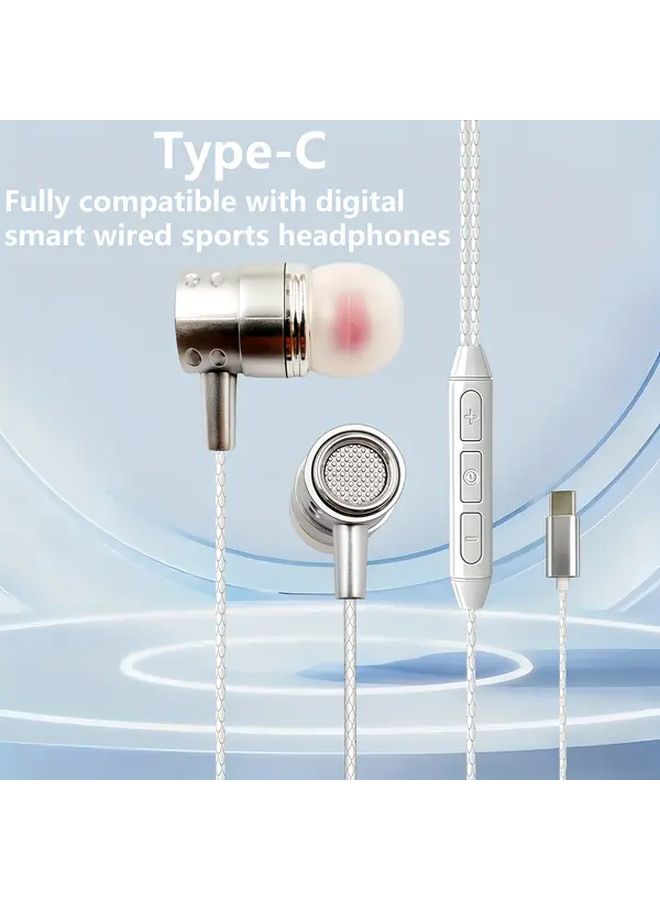 Black Wired In Ear Headphones with Microphone Type C Heavy Bass for Android Smartphones - Image 4