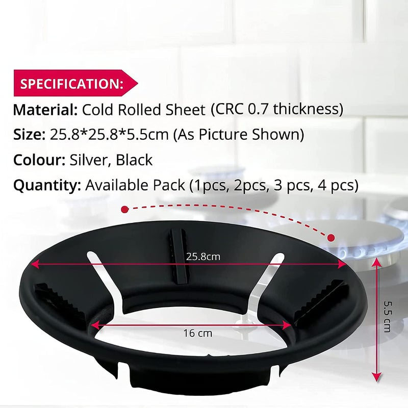 SEVEN SPACE SEVENSPACE Black Gas Stove Burner Stand Gas Chula Burner Gas Saver Jali Ring Fire Windproof Energy Saving Gas Chula Support Stand 4 Legs Supported For Indian Gas 07mm Thickness Heavy Material - Image 3