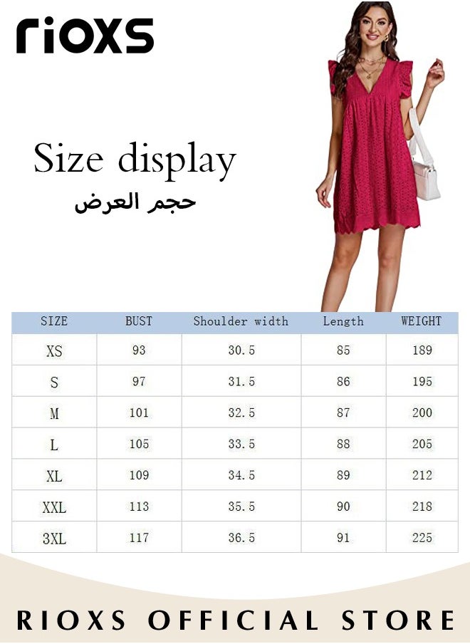 RIOXS Women Mini Dress, V-Neck Sleeveless Dress with Back Zipper, Lace Up Smocking Ruffle Short Slip Dress, Elegant Summer Dress, Suitable for Beach Vacation, Party, Swimpool and Daily Life  - Image 3
