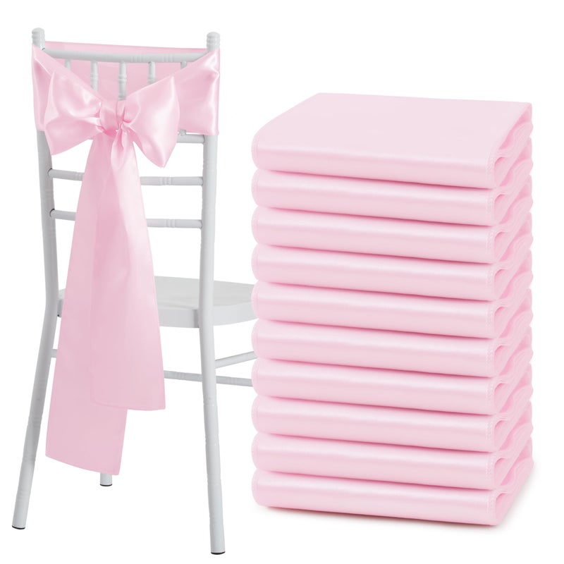 Counfeisly 50 Pcs Pink Satin Chair Sashes Bows Universal Chair Cover for Wedding Reception Events Banquets Party, Hotel Event Decorations, 6 x 108 inch - Image 1