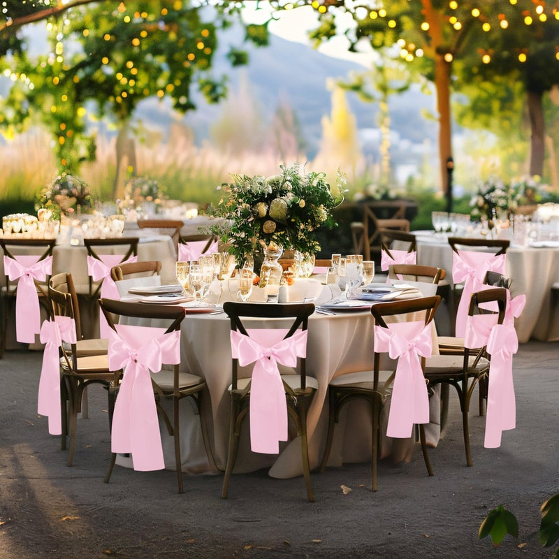 Counfeisly 50 Pcs Pink Satin Chair Sashes Bows Universal Chair Cover for Wedding Reception Events Banquets Party, Hotel Event Decorations, 6 x 108 inch - Image 2