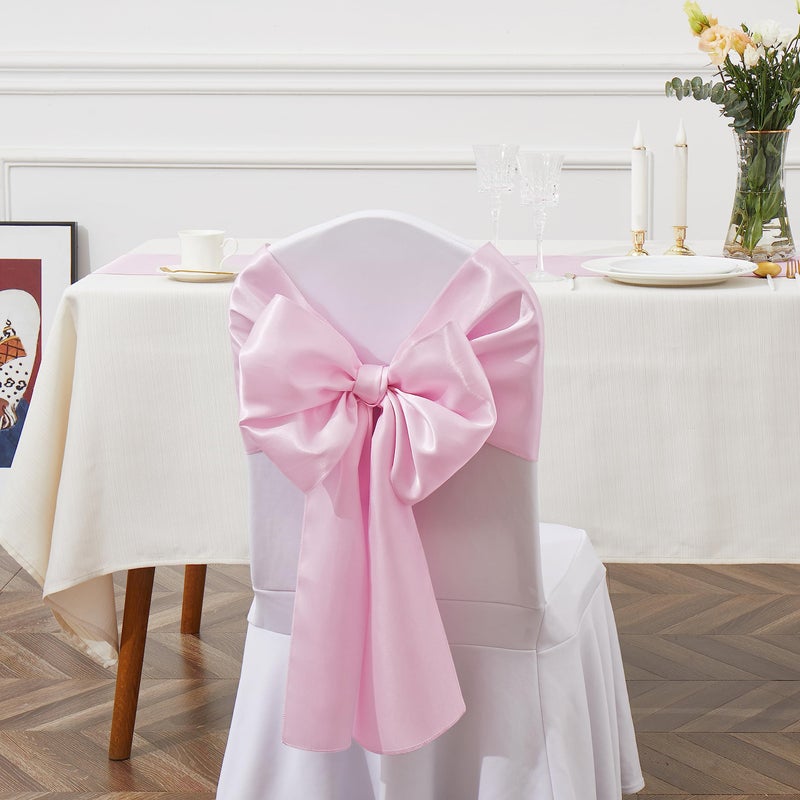 Counfeisly 50 Pcs Pink Satin Chair Sashes Bows Universal Chair Cover for Wedding Reception Events Banquets Party, Hotel Event Decorations, 6 x 108 inch - Image 4