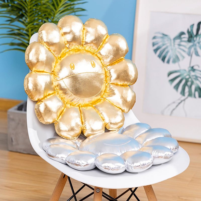 FIONOUT Silver Flower Pillow,16.53" Sunflower Plush Pillows for Bedroom Aesthetic, Soft Smiley Face Pillow Flower Floor Cushion,Cute Daisy Plush for Room Decor - Image 5