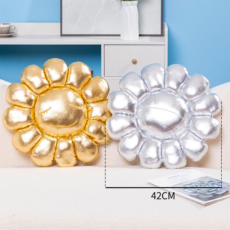 FIONOUT Silver Flower Pillow,16.53" Sunflower Plush Pillows for Bedroom Aesthetic, Soft Smiley Face Pillow Flower Floor Cushion,Cute Daisy Plush for Room Decor - Image 2