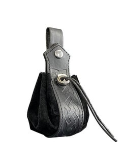 Generic Medieval Viking Belt Pouch Leather Coin Purse Black A stripe S00073 