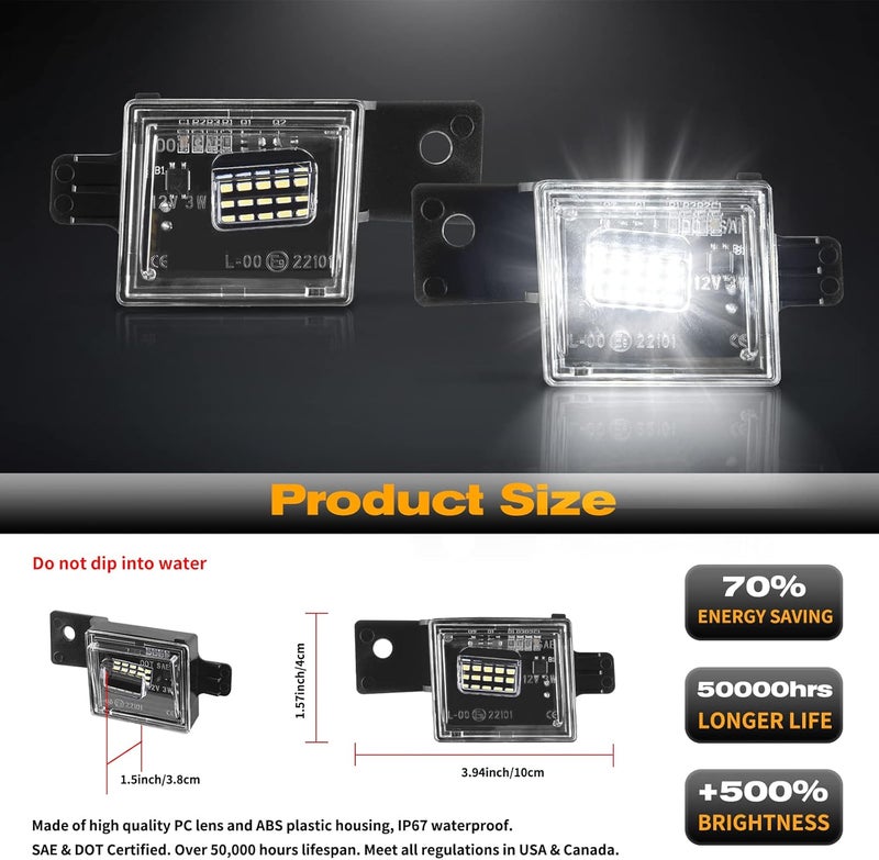 Gempro LED License Plate Light Rear Tag Lamp Assembly for 2014-2023 Chevy Silverado GMC Sierra 1500 2500HD 3500HD, 6000K White - Image 3