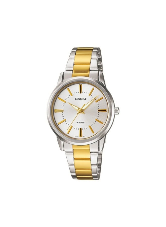 كاسيو ساعة كاسيو LTP-1303SG-7AVDF للنساء – سوار ستانلس ستيل بلونين مع قرص أبيض كلاسيكي - Image 1