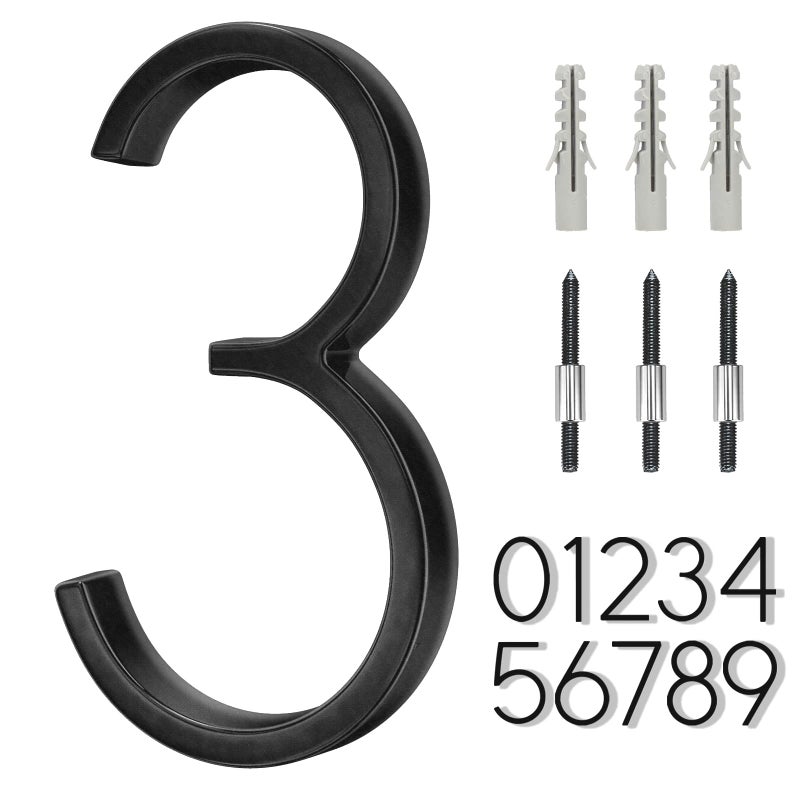 OLADOT 6" Stainless Steel Floating House Number 3, Metal Modern House Numbers, Mailbox Decor Number with Nail Kit, Coated Black, 911 Visibility Signage (Large 3) - Image 1