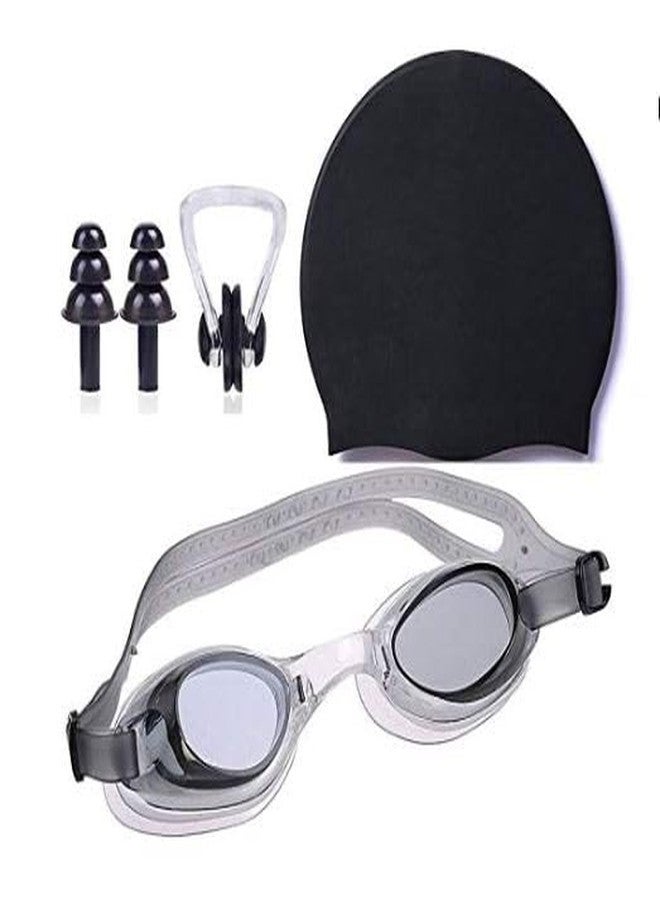 simcox Swimning Goggles,Dotted Cap, Nose clip, Ear Plug Combo Black Set - Image 1