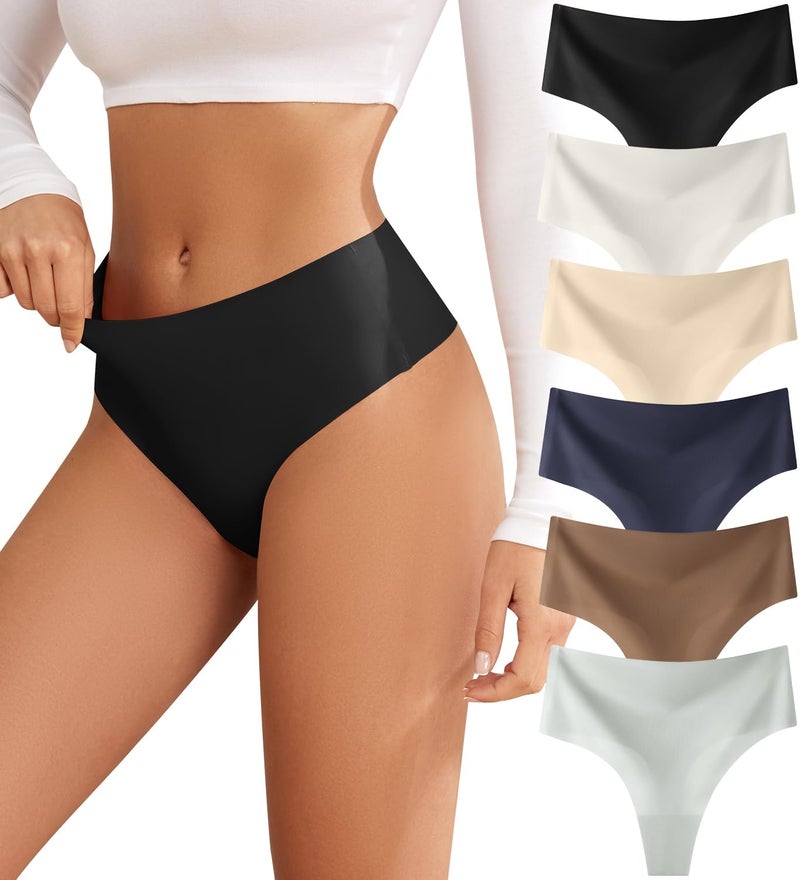 oshkang Thongs for Womens High Waisted Seamless for Women Underwear Sexy Breathable Panties 6 Pack (US, Alpha, Large, Regular, Regular, F-6 color 6 pack) - Image 1