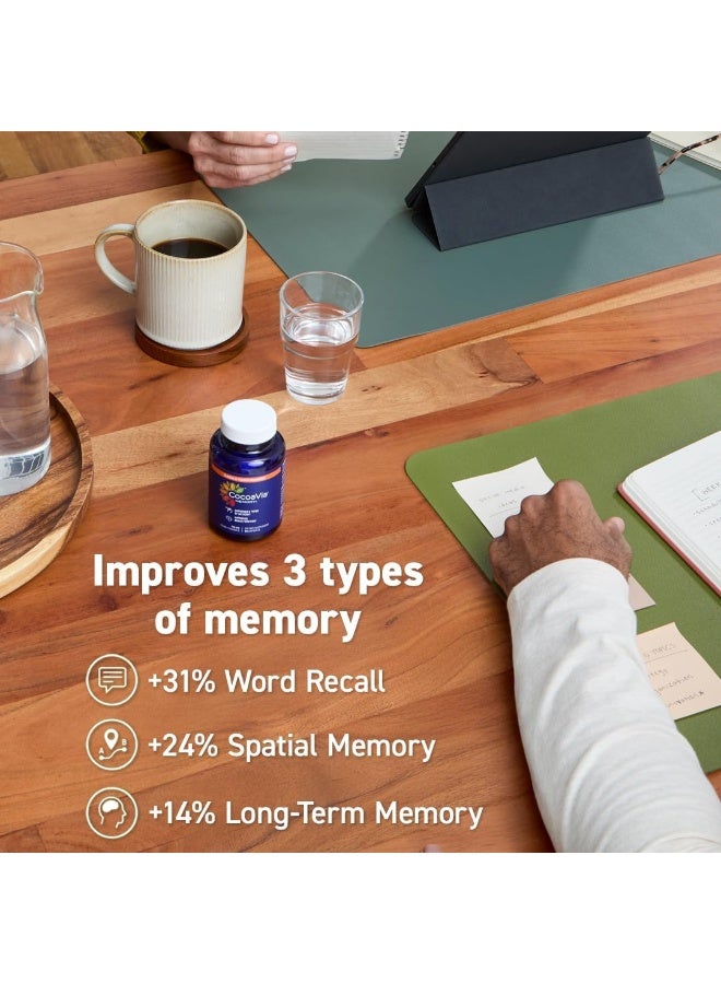 CocoaVia مكمل كوكوفيا ميموري+ للذاكرة، معزز للذاكرة والدماغ مثبت سريريًا، مكمل نباتي، خالي من السكر، خالي من الجلوتين، نباتي، كبسولات 750 ملغ من فلافانولات الكاكاو، إمداد لمدة 30 يومًا - Image 4